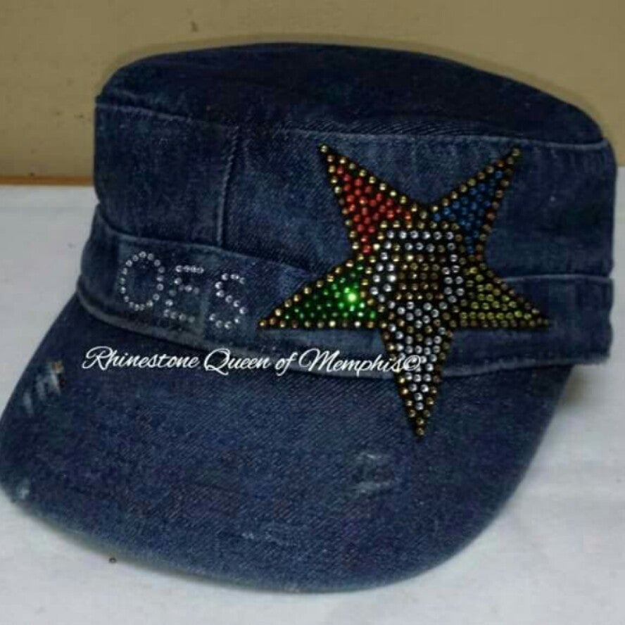 RHINESTONE DENIM BUCKET HAT - Blue